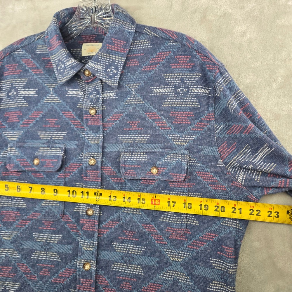 Faherty Good Feather Shirt Mens Medium Blue Aztec Southwestern Knit Button Down - Picture 5 of 7